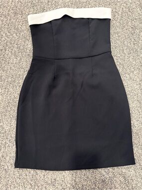 Edikted Strapless Black Dress with White Trim